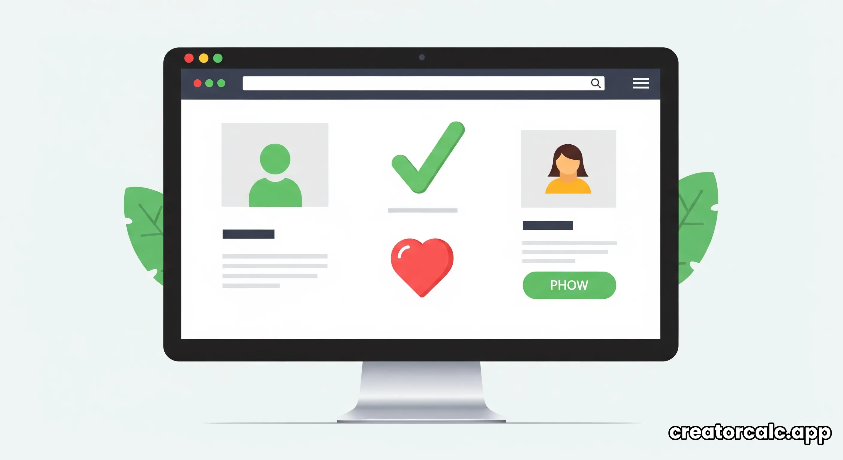 A handshake icon and a heart icon over a website, symbolizing user trust.