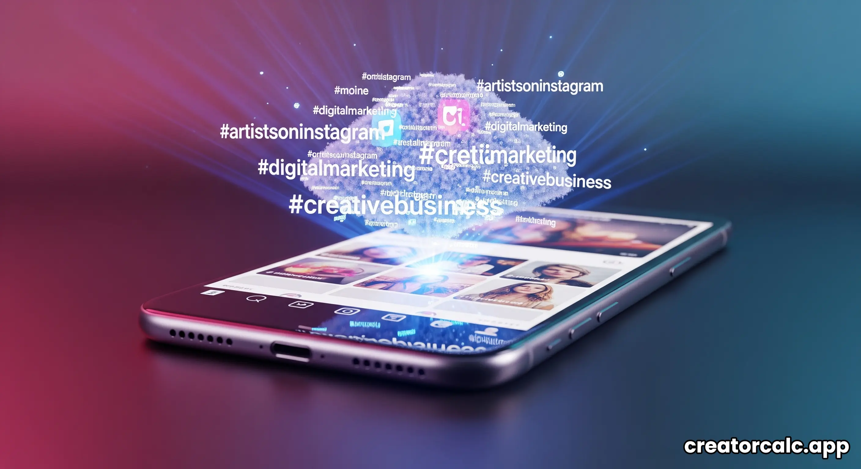 A smartphone screen showing an Instagram post with a block of effective hashtags.