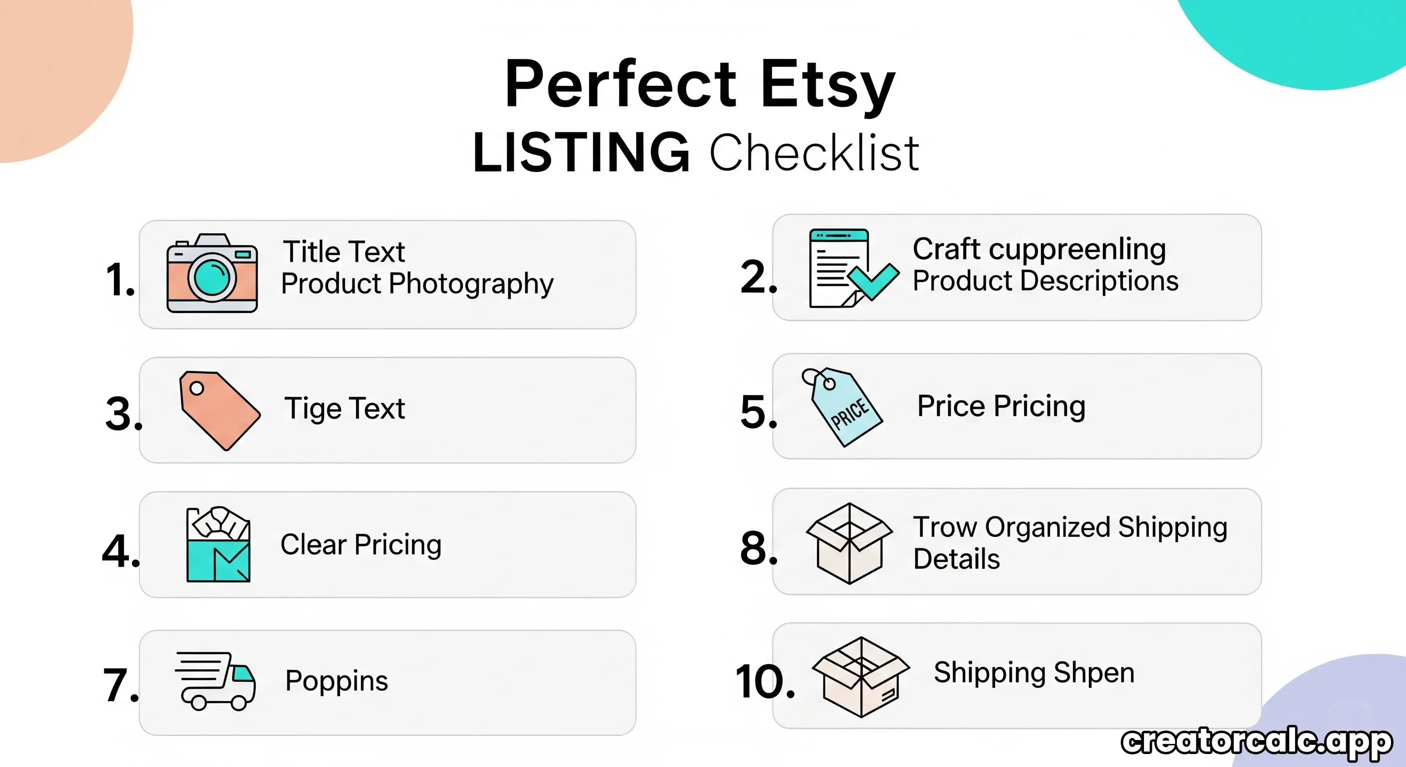 A checklist with items like 'product photos', 'listing description', 'tags'